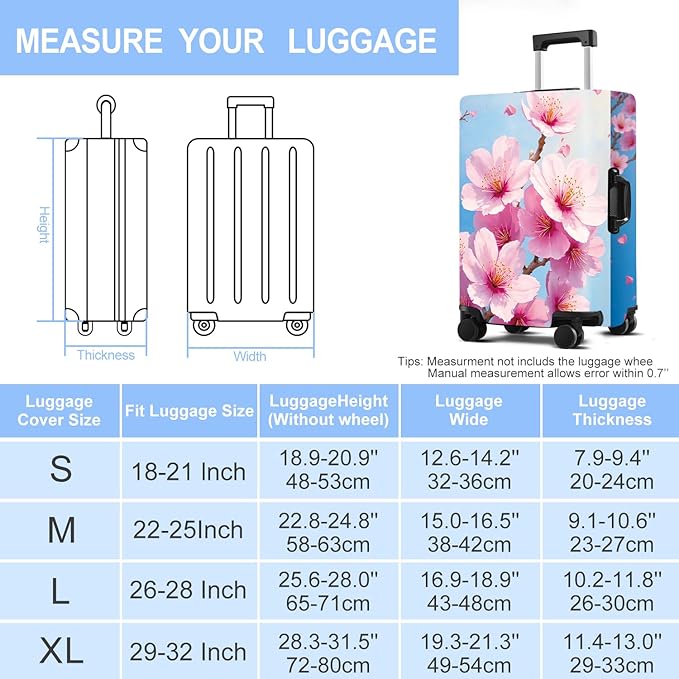 Luggage Cover Washable Suitcase Protector Anti-Scratch,Stretchable Fit for 20-34Inch Luggage Durable Travel Bag Cover with Zipper Closure (Peach blossom, S(fits 20-22inch suitcase))
