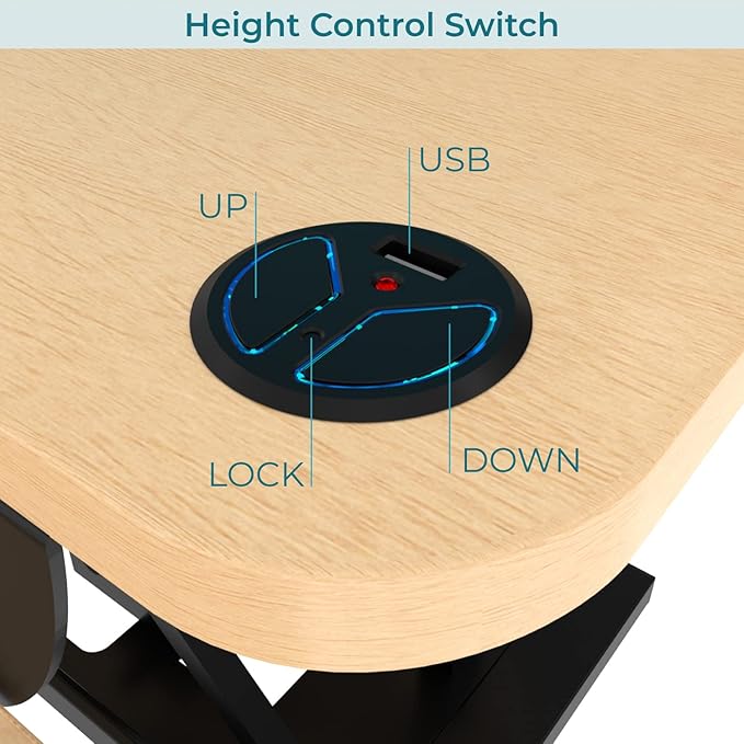 VERSADESK Electric Standing Desk Converter, 36 Inch PowerPro™ Height Adjustable Sit Stand Desktop Riser with Keyboard Tray, Built-in USB Charging Port, Holds 80 lbs, Push-Button Switch, Maple