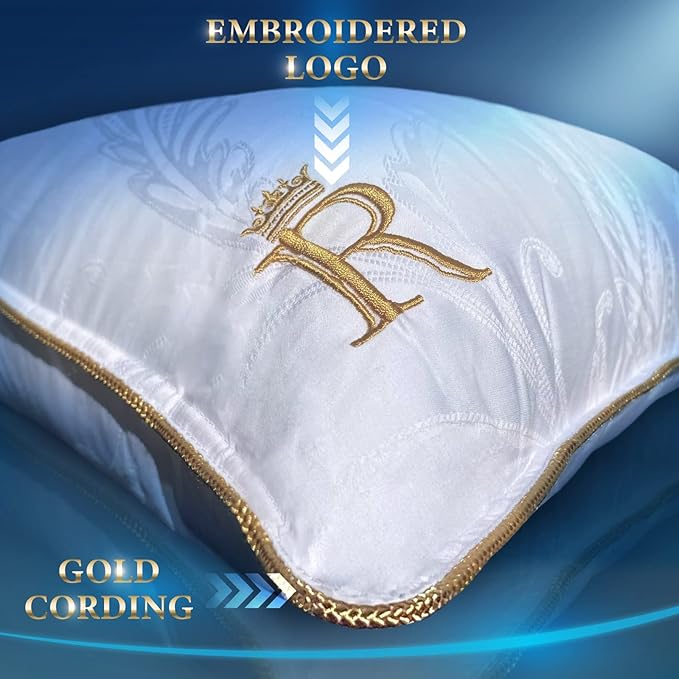 Royal Therapy Pillows King Size Set of 2, Down Alternative Bed Pillows, Adjustable King Size, Jacquard Cotton, for All Sleepers, Side Sleeper Pillow, 2 Pack