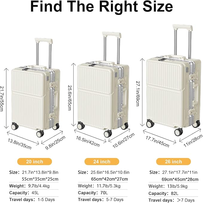 Zipperless Luggage, Polycarbonate Aluminum Hard Shell, Expandable Carry-On Suitcase with Spinner Wheels, Hard Shell Suitcase, 26 Inch Cabin