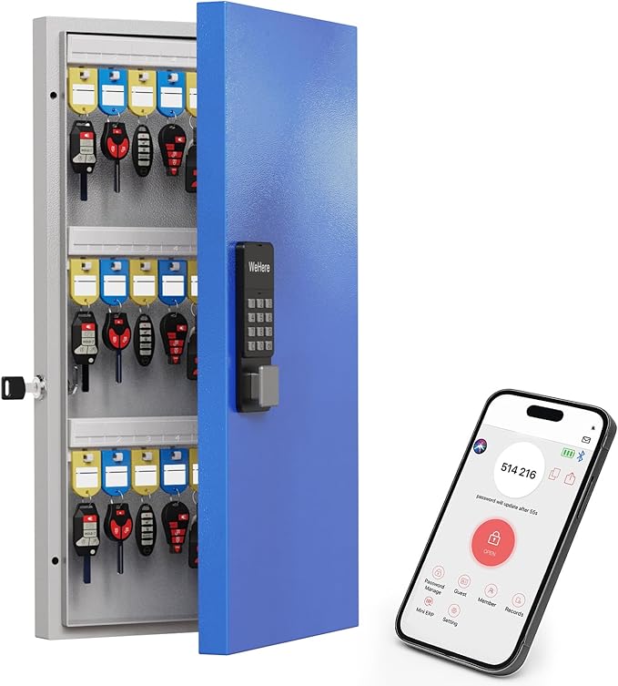 WeHere 48 Key Lock Box Wall Mount, APP Bluetooth/OTP/Wi-Fi Remote/Fixed Code/Key Unlock, Smart Key Cabinet, Key Organizer Holder Box, Key Management Directory for Apartment, Hotel, Office, House