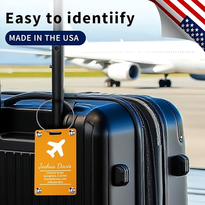 Personalized Luggage Tags for Suitcases, Engraved Stainless Steel Custom Luggage Tags for Cruise Travel, Suitcase Identifier Metal Name Baggage Tag, Bag Tags for Men Women Kids Backpacks