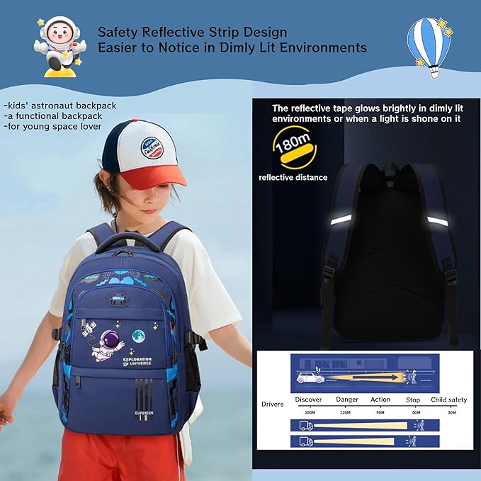 MITOWERMI Astronaut Backpack for Boys School Bags Space Kids Backpack for School Elementary Book Bags Girls Lightweight Travel Back Packs Blue