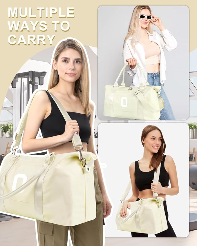 Initial Travel Duffel Bag Sports Gym Bag for Kids Teen Birthday Gifts,Beige Personalized Weekender Bag Carry On Dance Bags for Women Men,Waterproof Monogram Overnight Bag with Trolley Sleeve(Letter O)