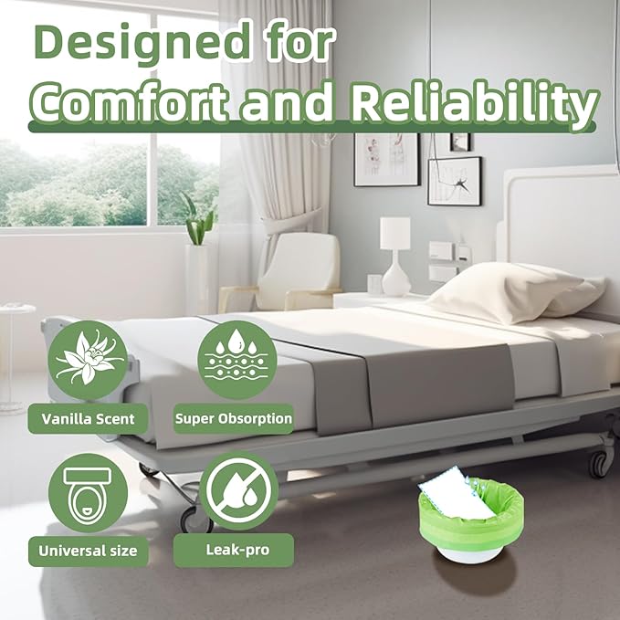 W&Y 100 Pack Commode Liners with Super Absorbent Pads, Universal Fit All Standard Toilet Chair Bucket，Vanilla-Scented Portable Sanitary Bag for Adult Toilets and Camping Toilets（100 Bags+100Pads）