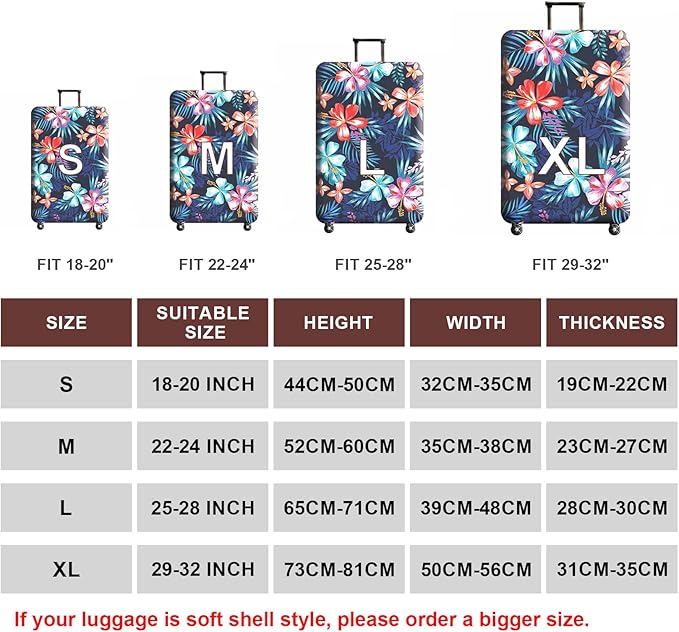 WUJIAONIAO Travel Luggage Cover Baggage Suitcase Cover Protector Skins 18-32 Inch (Flower, XL (for 29-32 inch luggage))