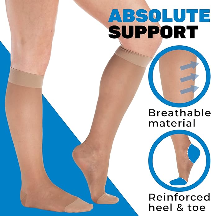 (3 Pairs - Closed Toe) Made in USA - Compression Stockings for Women 15-20mmHg - Sheer Compression Socks for Edema, Pregnancy, Diabetic, Post Surgery Recovery - Taupe, Small - A101T1-3