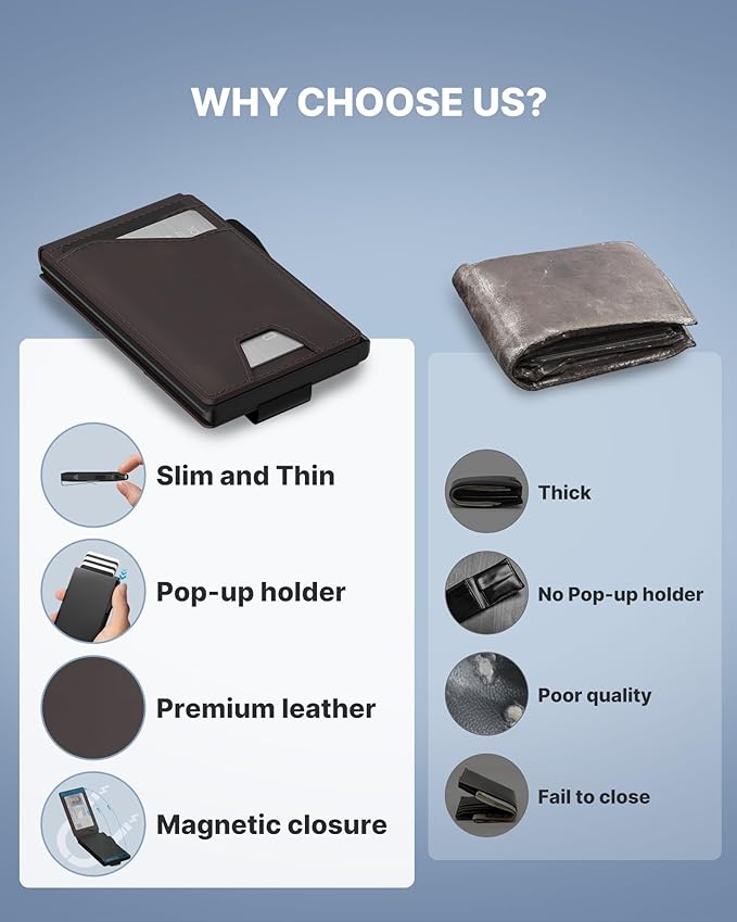 typecase Tactical Wallet for Men Card Holder: Pop Up Card Case, Genuine Leather, Smart, RFID Blocking, Slim, Minimalist, Thin, Front Pocket - 13 Card Capacitiy, ID Window, Money Clip (Dark Brown)