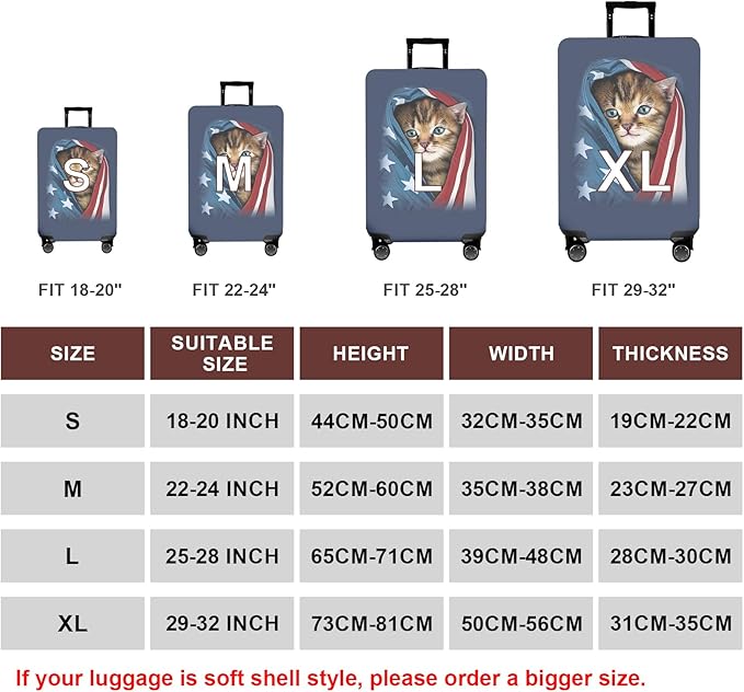 WUJIAONIAO Travel Luggage Cover Baggage Suitcase Cover Protector Skins 18-32 Inch (Cat A, S (for 18-20 inch luggage))