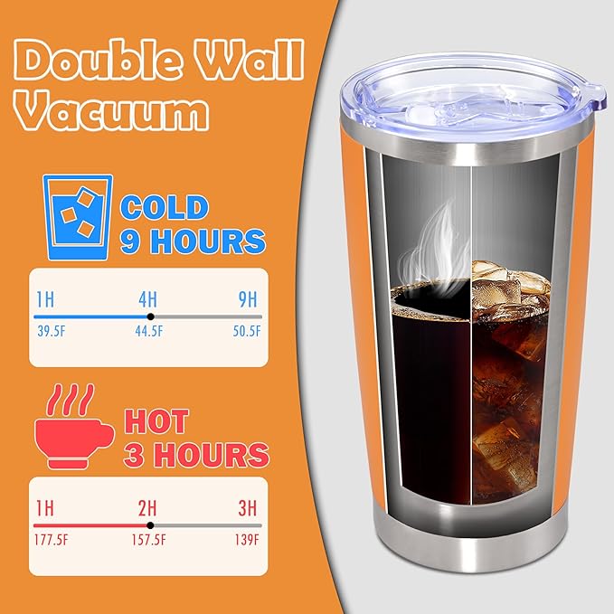 20oz Tumbler Bulk Stainless Steel Tumbler Cup with Lid Vacuum Insulated Double Wall Travel Mug, Durable Powder Coated Travel Coffee Tumbler Mug for Hot & Cold Drinks, Orange,12 Pack