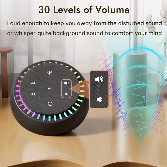 DreamSky Sound Machine for Sleep, White Noise for Sleeping Adults & Baby, Brown Noise Fan for Office Privacy & Noise Canceling, 26 Sounds & RGB Night Light, USB-C Powered for Home Travel