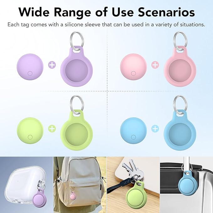 Air Tracker Tags 2-Pack, Item Finders Work for Apple Find My APP(iOS Only) Tracker Tags for Keys, Luggage, Backpack etc,Replaceable Battery, IP67 Waterproof with Holder Keychain, Pink and Light Purple