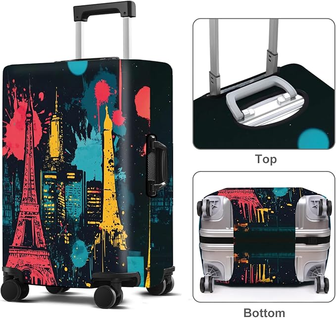 Luggage Cover Washable Suitcase Protector Anti-scratch Suitcase cover Fits 20-34 Inch Luggage (Tower-4, S(20-22inch suitcase))