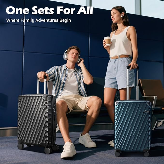 Luggage sets 3 piece with Spinner Wheels, PC Hard Shell Travel Luggage, Carry On suitcase with TSA Lock,YKK Zippers,Charcoal Metallic (Dark Green, 3 Piece Sets(20/24/28))