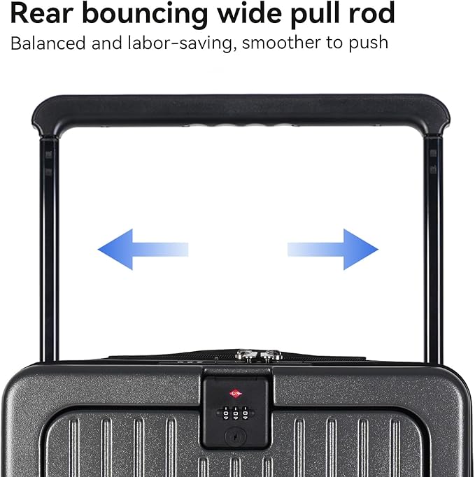 SOKOK Front Pocket Luggage with Spinner Wheels, 24'' Wide Handle Travel Suitcase PC Hardshell Multifunctional Luggage with Charging Port and Cup Holder, Graphite
