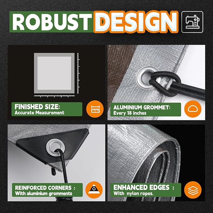 Tarps Heavy Duty Waterproof 20x30 Feet, 10Mil Multipurpose Large Tarp Cover with Metal Grommets and Reinforced Edges, Silver/Brown Tarp by RAINDEWAY