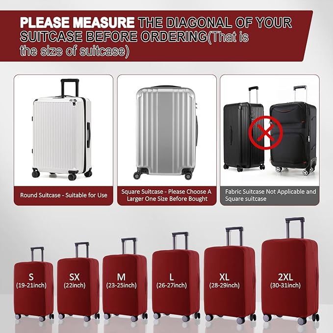 Travel Luggage Cover Suitcase Protector Scratch-Resistant Fit 19-31 Inch Suitcase, Not Included Suitcase (Claret, S(19-21 inch))