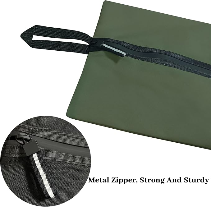 Shoe Bags for Travel Waterproof Odor Absorbing Lightweight Golf Soccer Shoe Storage Organizer Pouch with Smooth Zipper and Handle, Portable Travel Essentials (Dark Green, 1-Pack)