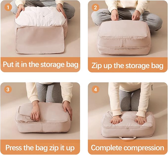 3PCS XL ultra space saving bags self compression organizer bags Space saver bag for comforters storage bag organizer for blankets bedding clothes (Beige-3PCS)