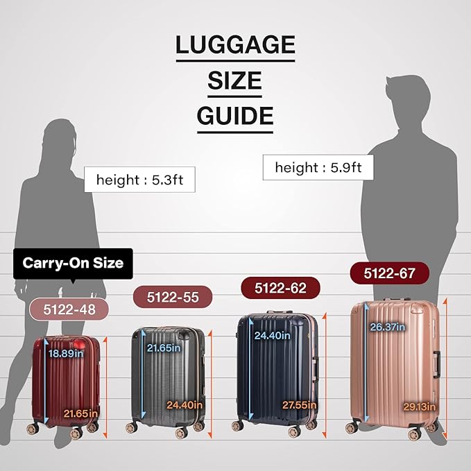 LEGEND WALKER Hardside Expandable Zipper Luggage, Carry-On, 21-inch, Carbon, 5122-48-CB