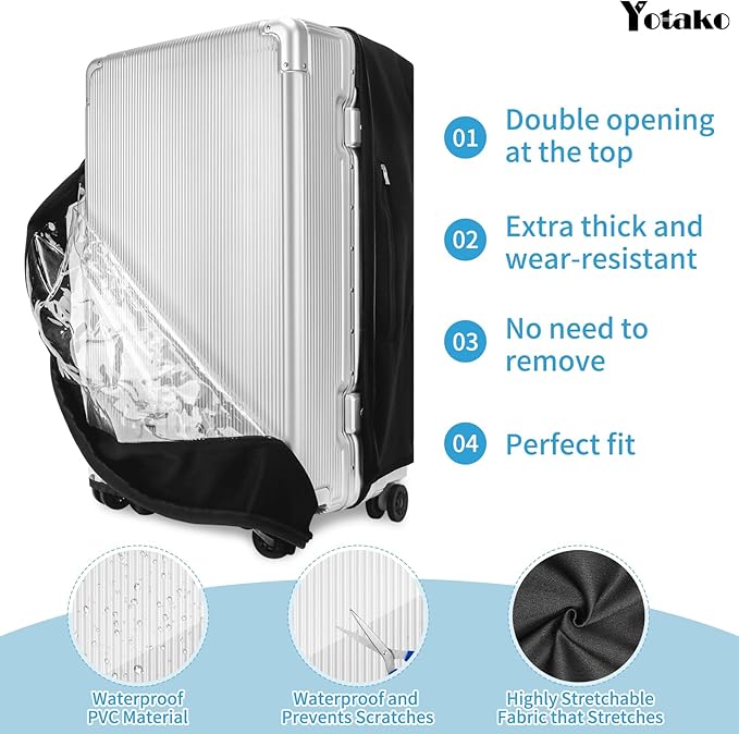 Yotako Upgraded Zippered Transparent PVC Suitcase Cover, No Disassembly Required Clear Luggage Protector for Suitcase Luggage Protector Cover 30''