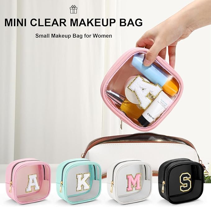YOOLIFE Initial Make Up Bag Travel Toiletry Bag, Clear Makeup Bag Preppy Cosmetic Bags Cute Teacher 12 13 14 15 16 Years Old Girl Gifts Trendy Stuff Small Makeup Bag Birthday Gifts Mini Blue K