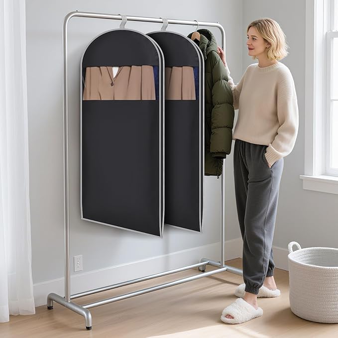 KEEGH Space Saving Hanging Garment Bag with Self Compression Zipper, 50 Inch Garment Bags for Hanging Clothes with Clear Window, Suit Bags for Closet Storage (2 Pack)