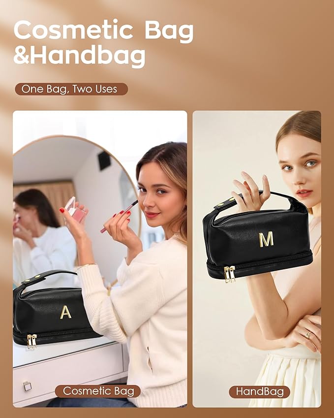 Gift for Her, Gifts Ideas, For Women 40S Makeup Bag with Handle, Cosmetic Bag, Teen Girl Gifts Trendy Stuff-Makeup Bags College Gift for Woman Toiletry Bag with Makeup Brush Organizer