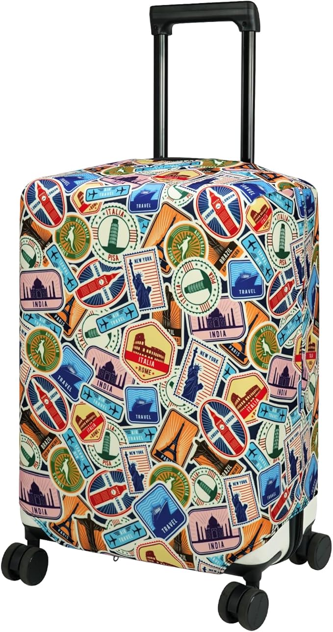 HYPER VENTURE Washable Luggage Cover - Fashion Suitcase Protector Fits 31-32 Inch Luggage (World Voyage, XL)