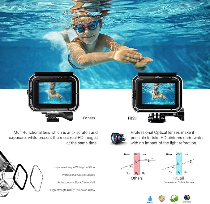 FitStill Carrying Protective Case Include 60M/196FT Underwater Waterproof Shell&Dive Filters&Silicone Case&Screen Protector&Monopod Floating Hand Grip Dive Only fit Go Pro Hero 13 Black Accessory Kit