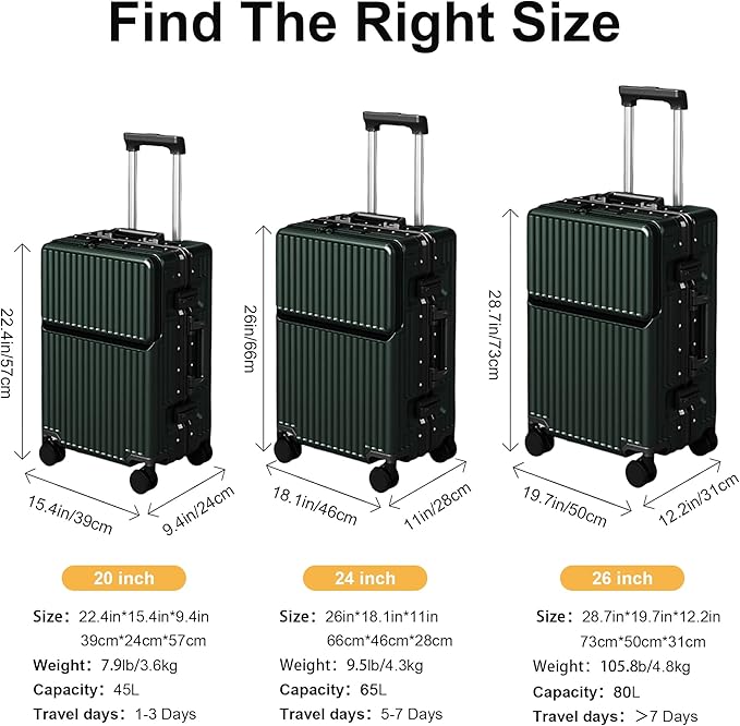 Zipperless Luggage, Polycarbonate Aluminum Hard Shell, Expandable Carry-On Suitcase with Spinner Wheels, Hard Shell Suitcase, 24 Inch Cabin