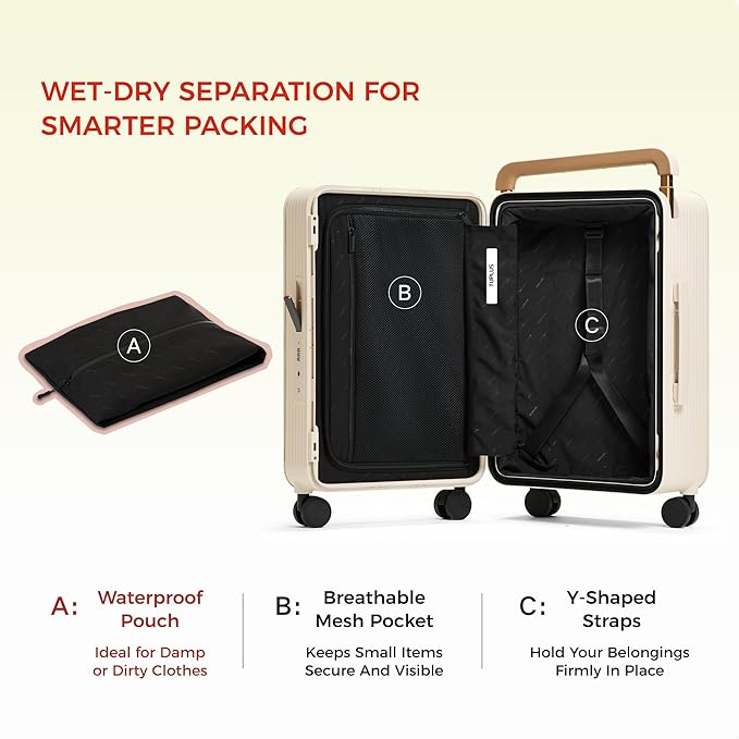TUPLUS 20” Carry-On Hardside Luggage Lightweight ABS Travel Suitcase with Wide Handle Spinner Wheels TSA Combination Lock, Balance Series 2.0,Moss Green