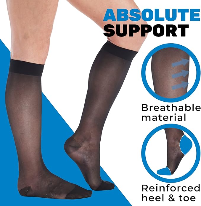 (3 Pairs - Closed Toe) Made in USA - Wide Calf Compression Stockings for Women 15-20mmHg - Womens Compression Knee High Support Socks for Circulation, Embolism, Edema - Black, 3X-Large - A101BL6-3