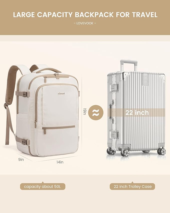 LOVEVOOK Travel Backpack for Women & Men, 50L Large Carry On Backpack Airline Approved, TSA Personal Item Weekender Bag, Water Resistant Laptop Backpacks with 3 Packing Cubes for Travel Essentials