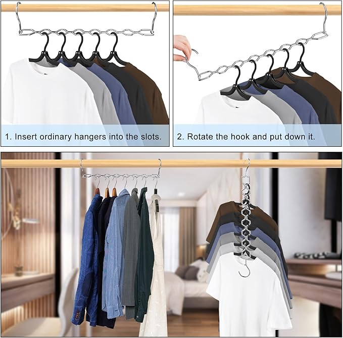 12 Pack Space Saving Hangers for Clothes, Heavy Duty 30Lbs Capacity Magic Clothes Space Saver Sturdy Metal Hanger Organizer with 360° Swivel Hook, Closet Organizers Storage Dorm Essentials Silver