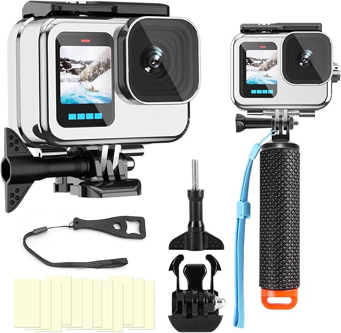 Compatible for Go Pro Hero 13 12 11 10 9 Black Waterproof Housing Case 60M/196FT Protective Underwater Diving Case Shell with Cameras Handle Mount Accessories Kit