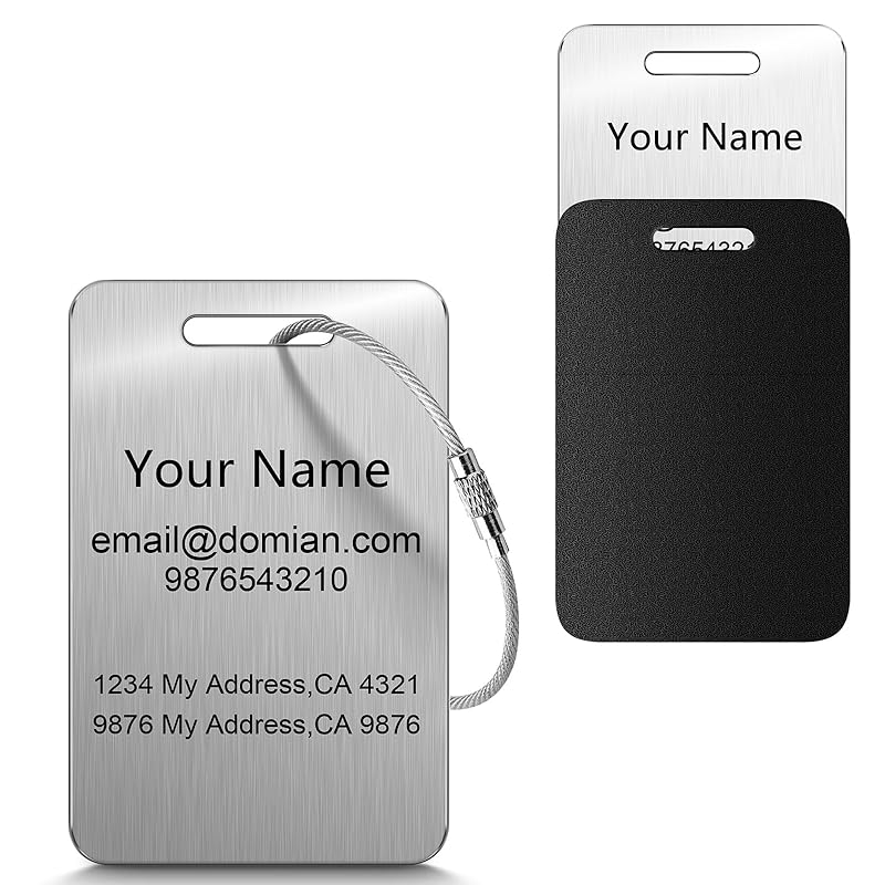 Stainless Steel Personalized Luggage Tags for Suitcases - Custom Name ID Travel Tags for Luggage, Backpacks and Bags - Metal Travel Essentials Accessories for Kids, Women and Men - Bulk Set (4 Pack)