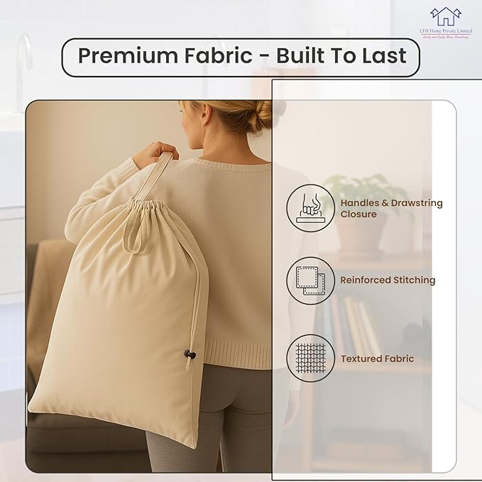 LFH Home Large Premium 100% Cotton Canvas Laundry Bag with Drawstring and Handles Heavy Duty, Multi-Use, and Washable for Home, Travel, College or Storage 20x30 (Pack of 2)-Natural Thanks Giving