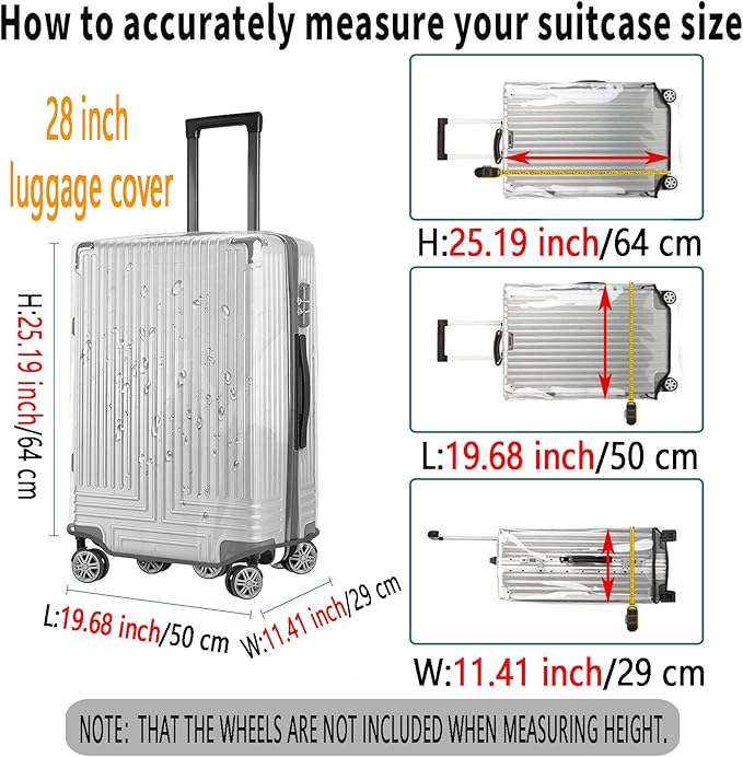 28 Inch Clear PVC Luggage Cover Protectors Suitcase Covers for Luggage Thickened suitcase protective cover for Wheeled Suitcase Suitable for 28"