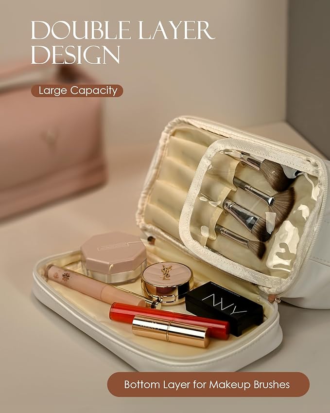 Cute Gifts for Women, Personalized Makeup Bag with Handle, Initial Double Layer Cosmetic Bag with Makeup Brush Organizer, Cute Cosmetic Pouch for Women, Gifts for Friends Female Mom