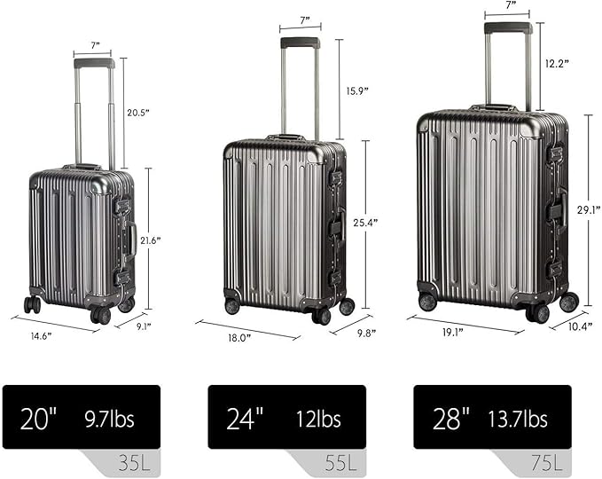 TRAVELKING All Aluminum Carry On Luggage with TSA Locks Fashion Cool Metal Hard Shell Spinner Suitcase (Grey, 20 Inch)