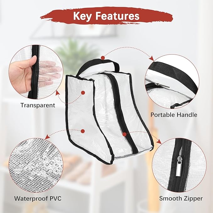 Boot Storage Bags [2PCS] - Plastic Short Boot Carry Bags Clear Shoe Bags with Handle for Travel & Daily Use - [White, Black] Waterproof & DustProof Boot Bags for Cowboy Boots