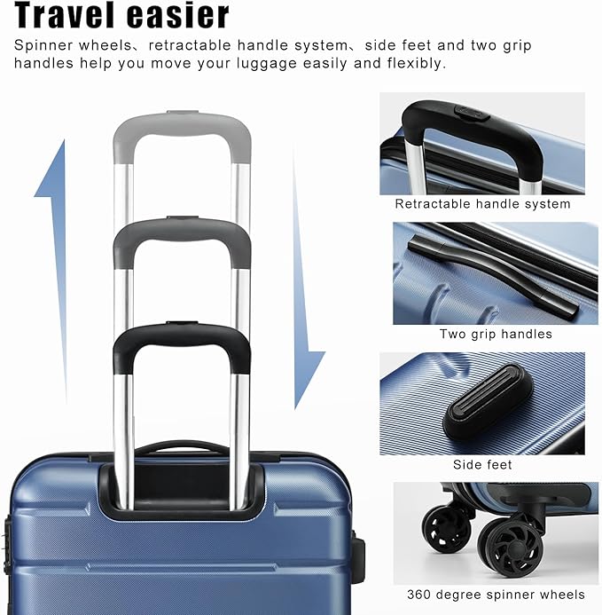 Coolife Luggage Suitcase Carry-on Spinner TSA Lock USB Port Expandable (only 28’’) Lightweight Hardside Luggage (Silver, 3 piece set)