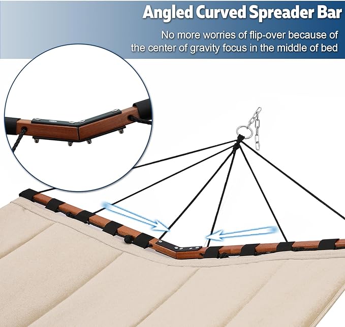 TegerDeger 12FT 2 Person Hammock Large Hammock 450LB Capacity with V Shaped Hardwood Spreader Bar & Nylon Rope for Outside, Patio, Garden, Backyard, Beach, Poolside - Blue