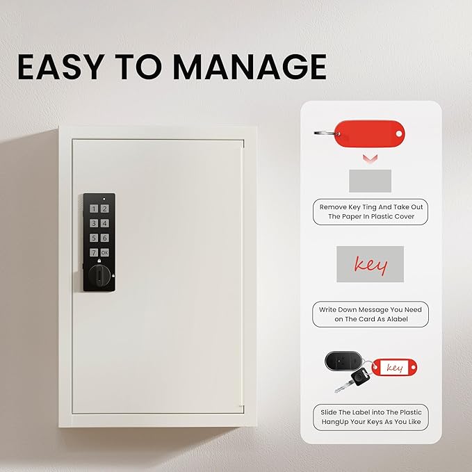 40 Keys Electronic Key Lock Box for Keys with Code, Private/Public/Password Hiding Mode Key Cabinet Wall Mount for Garage/Property Management Key Storage