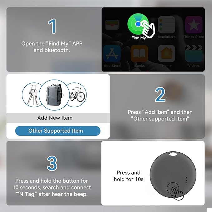 Air Tracker-4Pack,Smart Bluetooth Tracker,Item Finder Work with Apple Find My (iOS only),Luggage Tracker,Keys Finder Wallet,Bags,Pets, Locator Tracking Device for Home Outdoor Tracking Device
