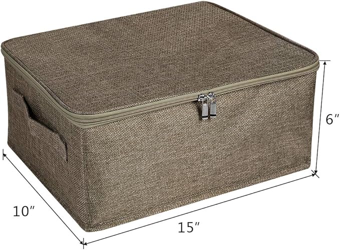 ANMINY 2PCS Storage Bins with Zipper Lids 13 Qt Lidded Fabric Storage Boxes Baskets Cubes with Handles Collapsible Washable Cotton Linen Closet Shelf Clothes Organizer Containers - Coffee, Small