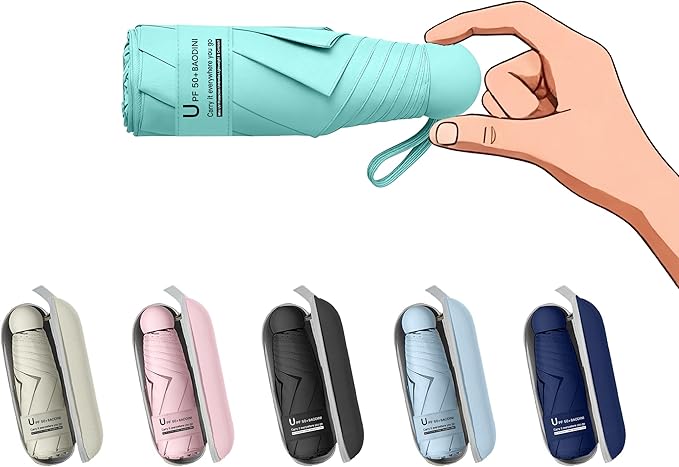BAODINI Travel Mini Umbrella for Purse With Case Small Compact UV Sun Protection Sun Lightweight Tiny Pocket Umbrella for Women Kids and Men