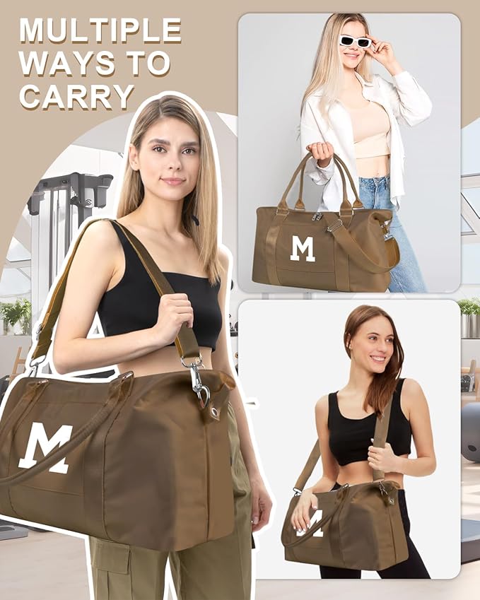 Birthday Graduation Gifts for Daughter,Initial Travel Duffel Bag Sports Gym Bag for Girls Teen Kids Birthday Gifts,Personalized Weekender Bag Carry On Tote Bags Cute Overnight Bag for Women(Brown, M)
