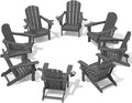 SERWALL Foldable Adirondack Chair Set of 8, Oversized HDPE Adirondack Chair with Wood-Texture-Gray
